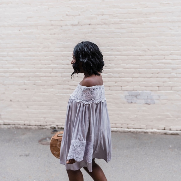 Dresses & Skirts - Off The Shoulder Lace Tunic In Grey